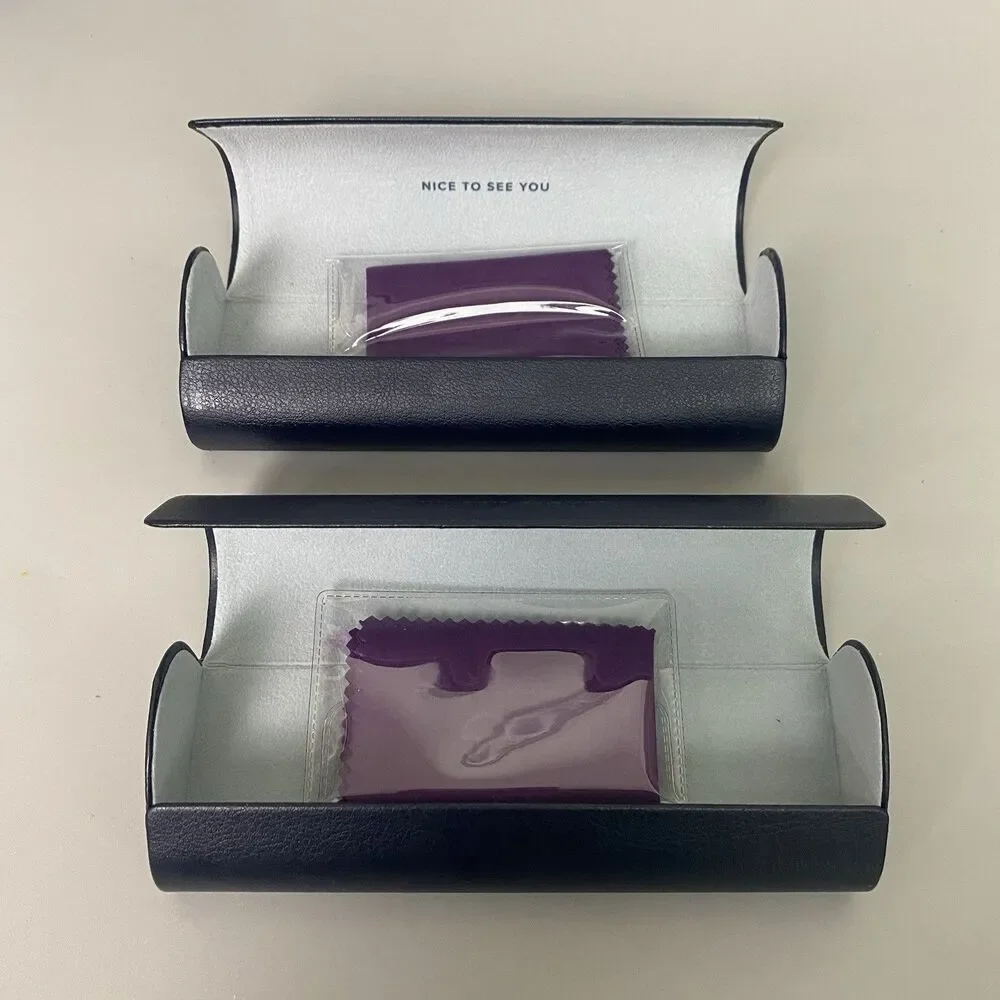Lot 2 Warby Parker Eyeglass Glasses Hard Cases Navy Blue w/ Cleaning Cloths